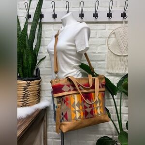 Pendleton Wool Leather Tote Shoulder Bag by Pinkcharms Designs Handmade in Maine